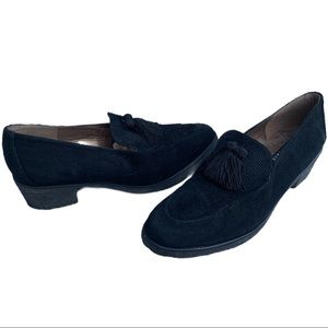 Stuart Weitzman Corduroy Tassel Heeled Loafers